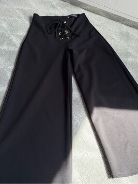 Wide Leg Lace-Up Black Pants - Women